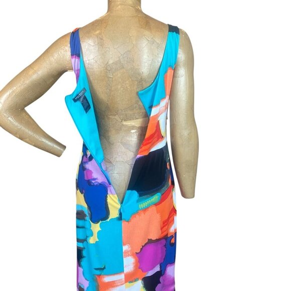 Bisou Bisou Sleeveless Sheath Pocket Dress Abstract Watercolor Print Sz 12 #131S - Picture 5 of 8